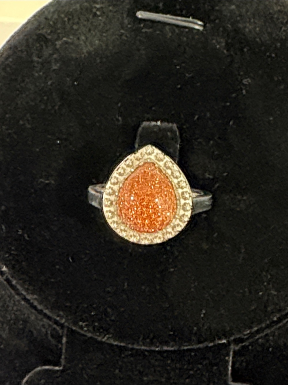Hespera Colorado Sunstone Silver Beaded Halo Ring. Size 9